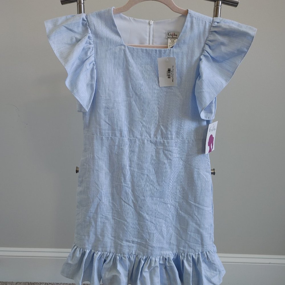 Gabby Woman's Size 16 Flutter Sleeve Knee Length Square Neck SunDress Blue